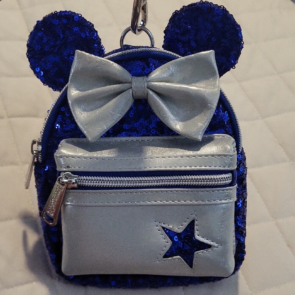 Disney Blue & Silver Sparkly Mini Loungefly Bag with Mickey Ears